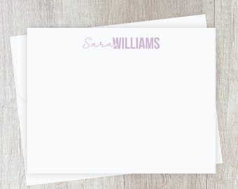 Personalized Script Stationery, Family Name Flat Notecard Set