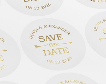 Personalized Save the Date Stickers, Metallic Foil Envelope Seals