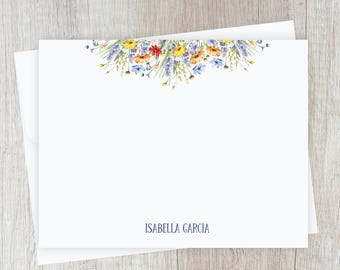 Wildflower Personalized Stationery, Custom Flat Note Card Set