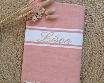 Fouta xxl personnalisée et brodée, Serviette plage personnalisée, idée cadeau