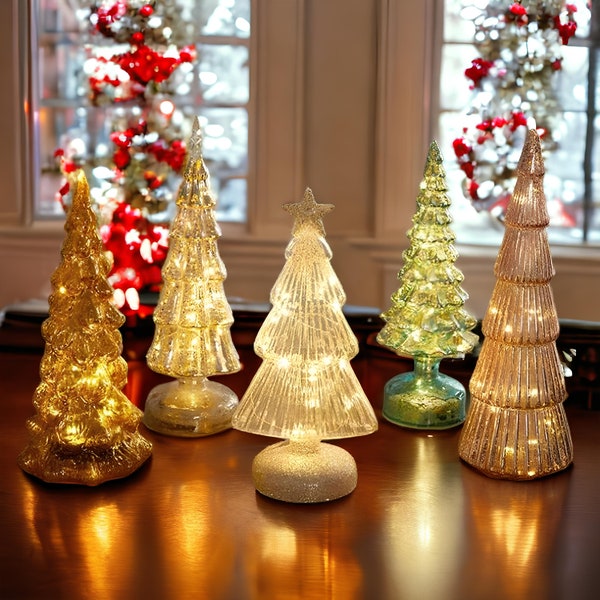 Décorations d'arbre de Noël en cristal lumineux LED | Veilleuse lumineuse de Noël pour décoration de bureau à domicile