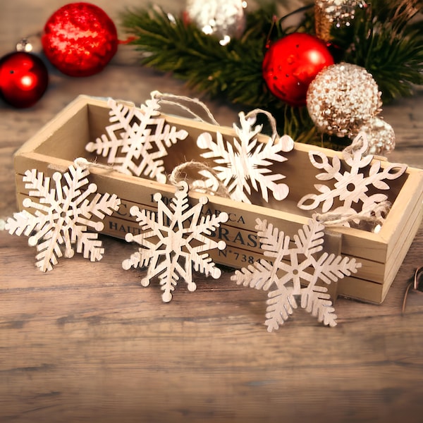 Holz Schneeflocke Anhänger | Weihnachten Schneeflocke Hängende Ornamente für DIY Handwerk | Weihnachtsbaum Dekor Ornamente