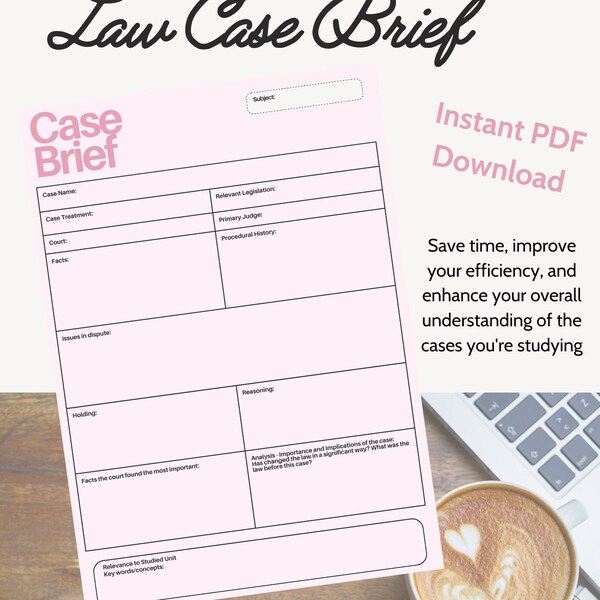 Pink Law Case Brief - Law Student - Instant Download