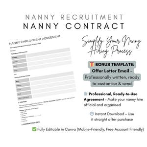 Nanny Employment Agreement Template: Editable Canva Contract (Instant Download)