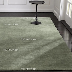 Hand Tufted Rug Solid Colored Baxter Rug Sage Green Color CB Rug 5x8 6x9 7x10 8x10 9x12 Custom Rug Hand Tuft Tufted Woolen Rug Bedroom Rug