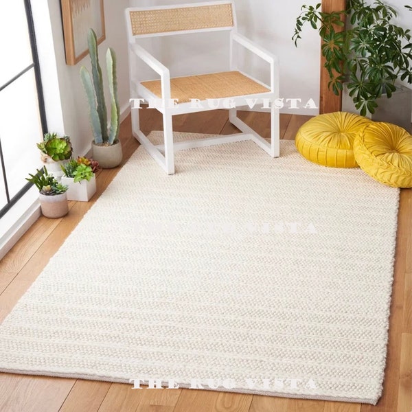 Tapis tricoté à la main Tapis en laine épaisse Tapis tressé à boucles tissé à la main Tapis blanc cassé ivoire tissé à plat 5 x 8 6 x 9 7 x 10 8 x 10 9 x 12 10 x 14 Tapis personnalisé sur mesure