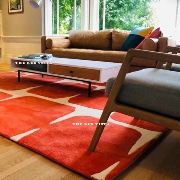 Grand tapis touffeté à la main de style moderne fait main, 100 % laine de Nouvelle-Zélande, tapis orange rougeâtre 5 x 8 6 x 9 7 x 10 8 x 10 9 x 12 pouces sur mesure