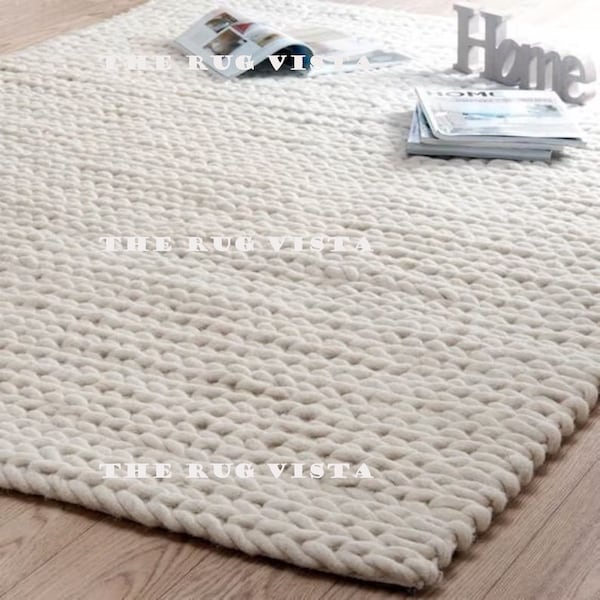 Tapis tricoté à la main Tapis en laine épaisse Tapis tressé à la main tissé à plat à la main Tapis blanc cassé ivoire 5 x 8 6 x 9 7 x 10 8 x 10 9 x 12 10 x 14 Tapis personnalisé sur mesure