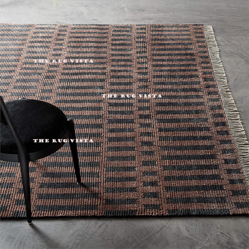 Hand Knotted Rug Esme Black Brown Low Pile Rug 5x8 6x9 7x10 8x10 9x12