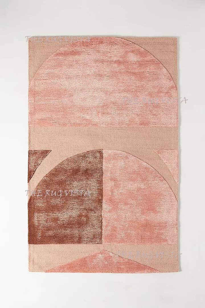 Modern Hand Tufted Aida Rug Peach Brown Colored Rug Silk and Wool Hand ...