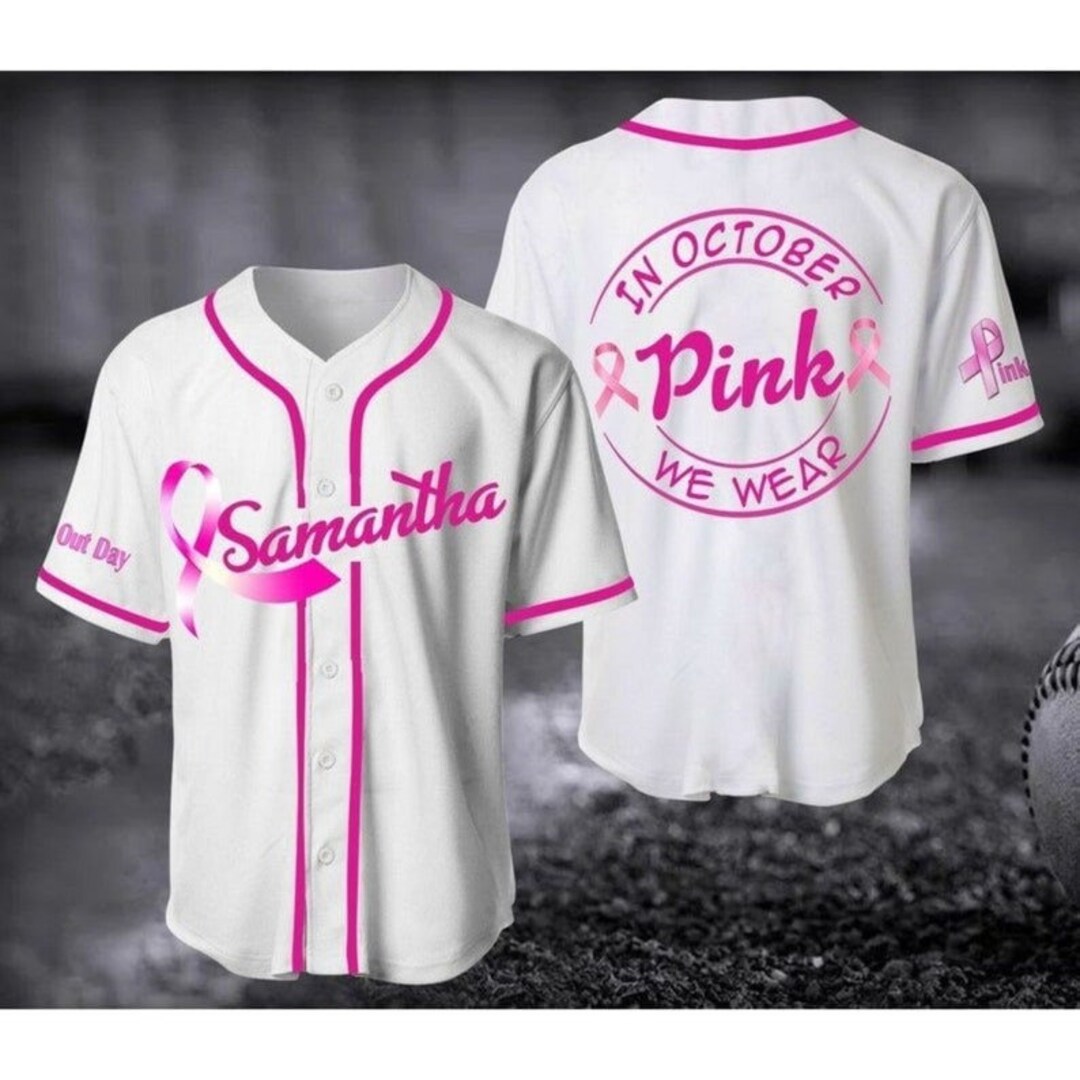 Custom in October We Wear Pink Baseball Jersey Pink Ribbon Etsy