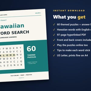 Hawaiian Word Search for Language Learners, Volume 1 | 60 Printable Puzzles with English Meanings | Hyperlinked PDF image 4