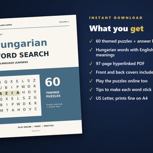 Hungarian Word Search for Language Learners, Volume 1 | 60 Printable Puzzles with English Meanings | Hyperlinked PDF image 4