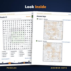 Halloween Word Search | 48 Printable Puzzles with Answers | Color and B&W | Hyperlinked PDF | Party and Classroom Activity image 3