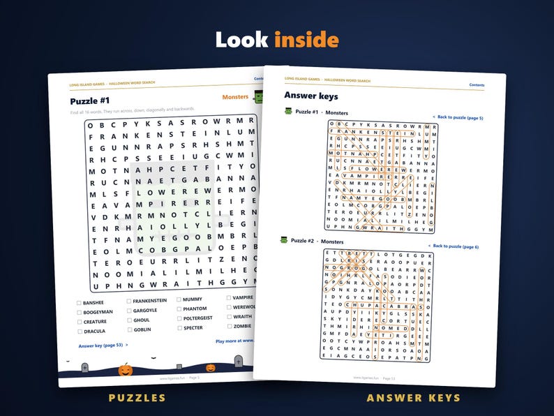 Halloween Word Search | 48 Printable Puzzles with Answers | Color and B&W | Hyperlinked PDF | Party and Classroom Activity image 3
