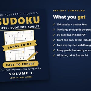 Sudoku - Easy to Expert, Volume 1 | 100 Printable Sudoku Puzzles with Answers | Hyperlinked PDF | Easy to Expert | Instant Download image 4