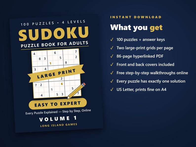 Sudoku - Easy to Expert, Volume 1 | 100 Printable Sudoku Puzzles with Answers | Hyperlinked PDF | Easy to Expert | Instant Download image 4