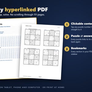 Sudoku - Diabolical, Volume 1 | 200 Extremely Hard Printable Sudoku Puzzles with Answers | Hyperlinked PDF | Instant Download image 2
