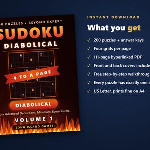 Sudoku - Diabolical, Volume 1 | 200 Extremely Hard Printable Sudoku Puzzles with Answers | Hyperlinked PDF | Instant Download image 4