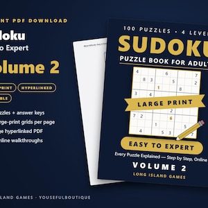 Sudoku - Easy to Expert, Volume 2 | 100 Printable Sudoku Puzzles with Answers | Hyperlinked PDF | Easy to Expert | Instant Download image 1