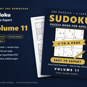 数独 - 初級から上級まで、第11巻 | 解答付き印刷可能な数独パズル200問 | ハイパーリンク付きPDF | 初級から上級まで | 即時ダウンロード 画像 1