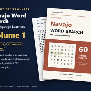 Navajo Word Search for Language Learners, Volume 1 | 60 Printable Puzzles with English Meanings | Hyperlinked PDF image 1