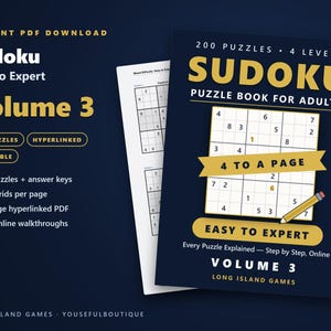 Sudoku - Easy to Expert, Volume 3 | 200 Printable Sudoku Puzzles with Answers | Hyperlinked PDF | Easy to Expert | Instant Download