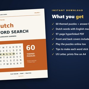 Dutch Word Search for Language Learners, Volume 1 | 60 Printable Puzzles with English Meanings | Hyperlinked PDF image 4