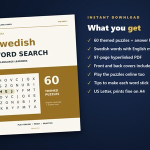 Swedish Word Search for Language Learners, Volume 1 | 60 Printable Puzzles with English Meanings | Hyperlinked PDF image 4