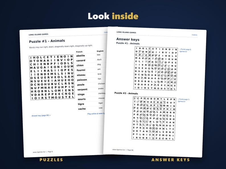 French Word Search for Language Learners, Volume 1 | 60 Printable Puzzles with English Meanings | Hyperlinked PDF image 3