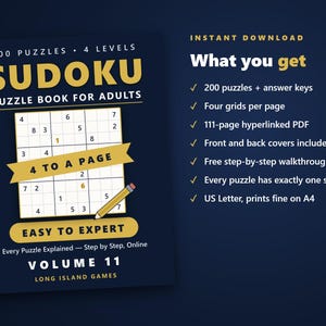数独 - 初級から上級まで、第11巻 | 解答付き印刷可能な数独パズル200問 | ハイパーリンク付きPDF | 初級から上級まで | 即時ダウンロード 画像 4