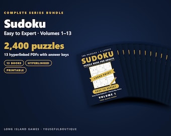 Sudoku - Easy to Expert, Volumes 1-13 Bundle | 2,400 Printable Sudoku Puzzles with Answers | Hyperlinked PDFs | Instant Download