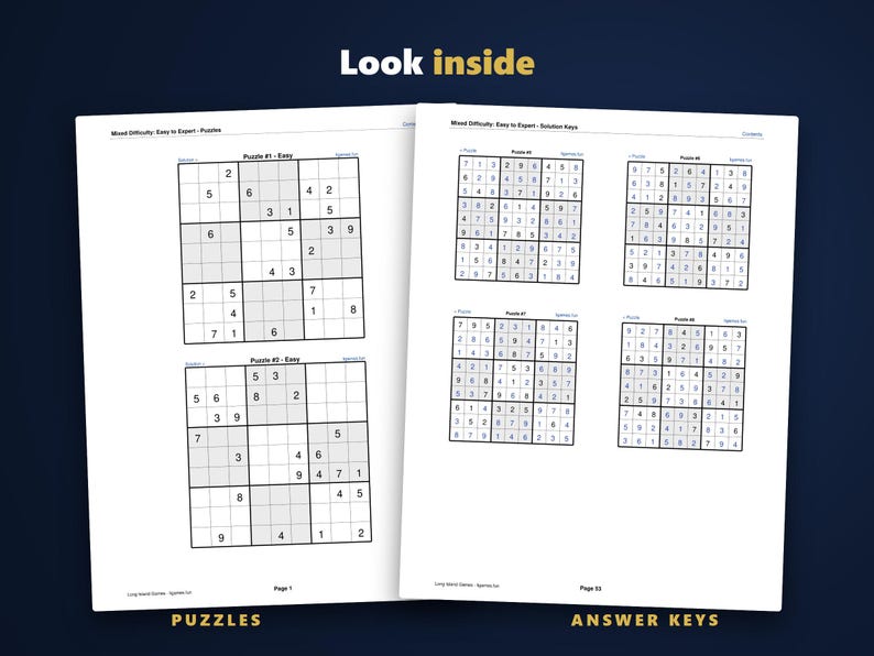 Sudoku - Easy to Expert, Volume 1 | 100 Printable Sudoku Puzzles with Answers | Hyperlinked PDF | Easy to Expert | Instant Download image 3