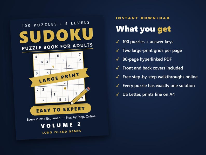 Sudoku - Easy to Expert, Volume 2 | 100 Printable Sudoku Puzzles with Answers | Hyperlinked PDF | Easy to Expert | Instant Download image 4