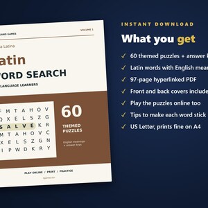 Latin Word Search for Language Learners, Volume 1 | 60 Printable Puzzles with English Meanings | Hyperlinked PDF image 4