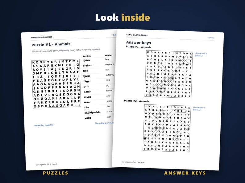 Swedish Word Search for Language Learners, Volume 1 | 60 Printable Puzzles with English Meanings | Hyperlinked PDF image 3