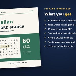 Italian Word Search for Language Learners, Volume 1 | 60 Printable Puzzles with English Meanings | Hyperlinked PDF image 4