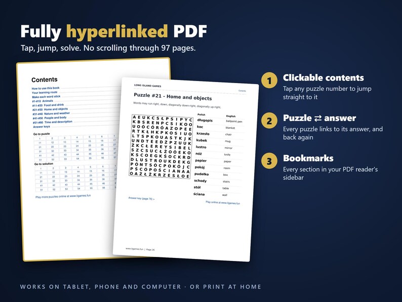 Polish Word Search for Language Learners, Volume 1 | 60 Printable Puzzles with English Meanings | Hyperlinked PDF image 2