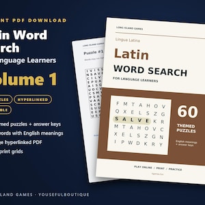 Latin Word Search for Language Learners, Volume 1 | 60 Printable Puzzles with English Meanings | Hyperlinked PDF image 1