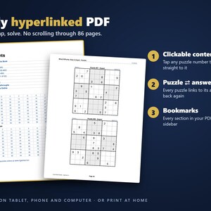 Sudoku - Easy to Expert, Volume 2 | 100 Printable Sudoku Puzzles with Answers | Hyperlinked PDF | Easy to Expert | Instant Download image 2