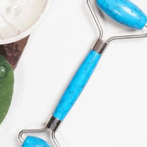 Natural Blue Turquoise Stone Massage Tool (Face Roller) - Dual-Sided