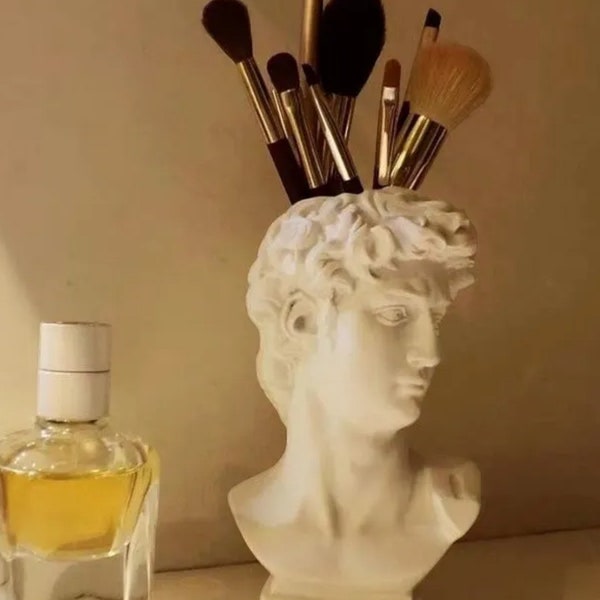 Creative Art Flower Pot - Makeup Brush Storage - Pen Holder - David Statue Resin Medici Vase - Desktop Organizer - Home Decor Ornaments
