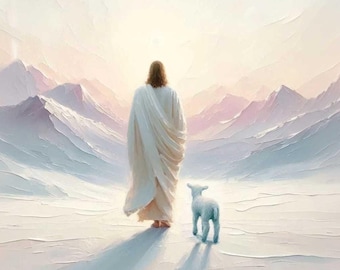 Verlasse die 99 Gemälde, Christliche Kunst, Jesus lässt die 99, Jesus Wandkunst, LDS Kunst, Bibel Vers Wandkunst, Jesus und Lamm, Jesus Christus Druck