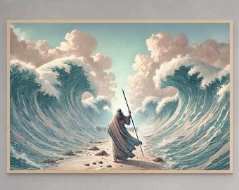 Moses Parting the Red Sea, Christian Wall Art, Old Testament, Moses Art, Exodus Painting, Christian Art, Christian Panting, Bible Wall Art