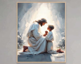 Pray to Him, Christian Art, Jesus and Boy Praying, Jesus Picture, LDS Art, Bible Prints, Jesus with Children Art, Christian Printable Art
