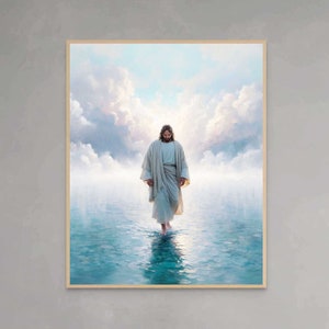 Jesus Walking on Water, Modern Christian Art, Walk on Water Art, LDS Art, Bible Painting, Picture of Jesus Printable Wall Art, Christian PNG
