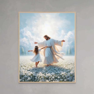 Jesus and Girl Dancing, Modern Christian Art, Jesus with Children, Jesus Picture, LDS Art, Bible Printable Art, Christian Painting Download