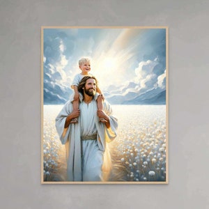 Smiles and Joy, Christian Art, Jesus and Boy, Jesus with Children, LDS Art, Bible Painting, Christian Printable Wall Art, Jesus Picture PNG