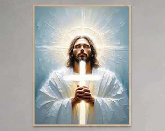 Christliches Kreuz, Jesus Porträt, christliche Malerei, Jesus Wandkunst, LDS Kunst, digitale Bibel Vers Wandkunst, christliche PNG Download Drucke
