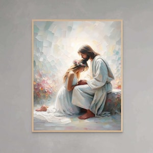 Pray with Jesus, Christian Painting, Jesus and Woman, Jesus Painting, LDS Art, Bible Painting, Picture of Jesus with Girl, Christian Prints